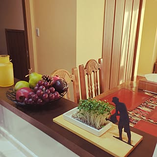 「豆苗栽培を遊びあるインテリアにする、モチーフ付きプレート」 by norachiwaさん