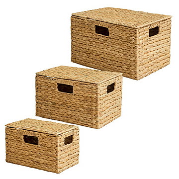 バスケット S M L 3個セット 天然素材 ウォーターヒヤシンス IW-12 幅43x奥行31x高さ26cm 岩附