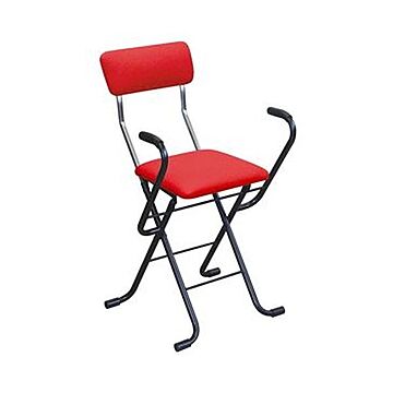折りたたみ椅子 幅46cm レッド×ブラック 日本製 スチール 肘付き 完成品 1脚販売 リビング 在宅ワーク インテリア家具