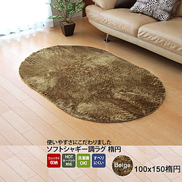 イケヒコ・コーポレーション シャギー調ラグ ラルジュ 100×150楕円 ベージュ 3958759