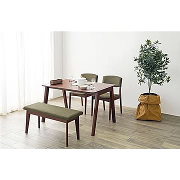 ダイニングセット 4点 ダークブラウン×オリーブグリーン テーブル1 チェア2 ベンチ1 机幅約120cm
