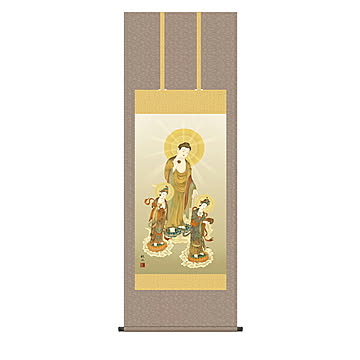掛け軸 阿弥陀三尊佛 浮田秋水 54.5x150cm 三幸
