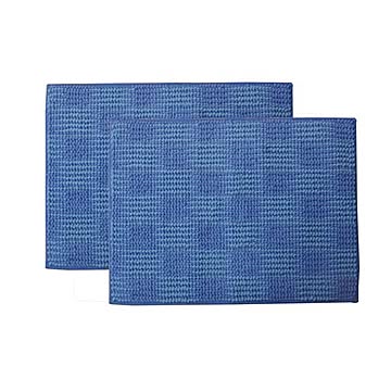 マイクロファイバー製 バスマット 2枚組 ブルー 防滑吸水 約45×60cm 洗濯可能
