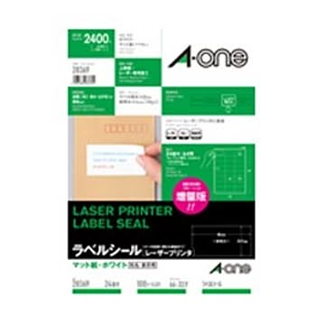 エーワン レーザープリンターラベル マット紙・ホワイト A4 24面 66×33.9mm 四辺余白 28369 1冊(100シート)