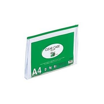 (業務用10セット) LIHITLAB クリアケース/クリアポーチ 【A4/ワイドマチ付き】 ヨコ型 F-74SM 緑