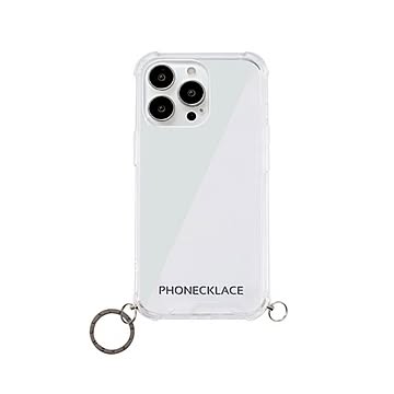 PHONECKLACE ストラップ用リング付きクリアケース for iPhone 13 Pro ガンブラックチャーム PN21612i13PBK
