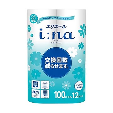 大王製紙 エリエールi na トイレットティシュー 100m 無香料 72ロール