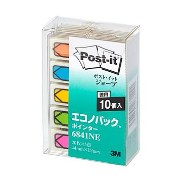 (まとめ) 3M ポストイット ジョーブ エコノパック ポインター 44×12mm 5色 6841NE 1セット（50冊）  【×5セット】