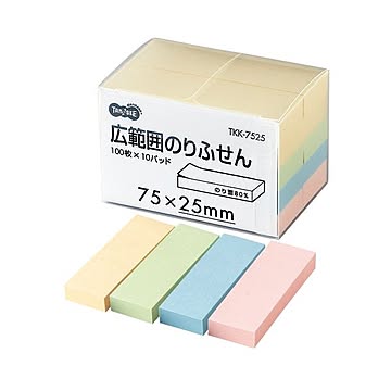 （まとめ） TANOSEE 広範囲のりふせん 75×25mm 4色 1パック（10冊） 【×5セット】