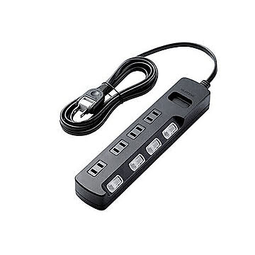 エレコム AV雷ガードタップ/個別スイッチ/ホコリシャッター付/4個口/2.5m/ブラック AVT-K6A-2425BK 管理No. 4953103352759