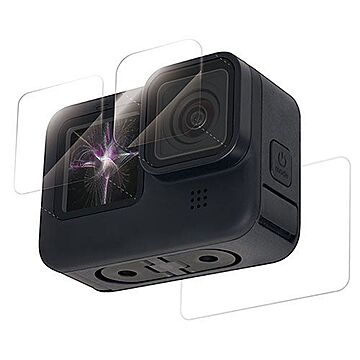 エレコム GoPro HERO9 Black用 保護フィルム ガラスフィルム 硬度9H 指紋防止 光沢 ゴープロ9 0.33mm 前面、背面、レンズ用各1枚 AC-GP9BFLGG