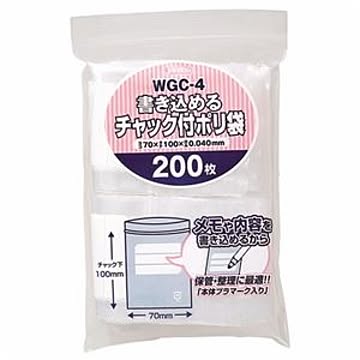 （まとめ） ジャパックス 書き込めるチャック付ポリ袋 ヨコ70×タテ100×厚み0.04mm WGC-4 1パック（200枚） 【×10セット】