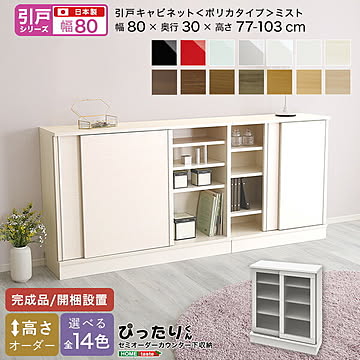 【引戸シリーズ】セミオーダー収納ぴったりくん キャビネット(ポリカタイプ ミスト) 幅80cm×奥行30cm 【OG】 完成品 開梱設置 日本製 ぴったり カウンター 収納 収納 リビング キッチン
