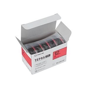テプラ PROテープカートリッジ カラーラベル「パステル」 12mm 赤（黒文字） 5個入エコパック