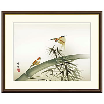 額絵 竹に雀 田村竹世 52x42cm 三幸