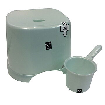 シンカテック 風呂椅子 角HK 手桶 シルバーブルー S 計2点セット