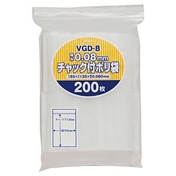 (まとめ) ジャパックス チャック付ポリ袋 ヨコ85×タテ120×厚み0.08mm VGD-8 1パック(200枚) 【×10セット】