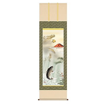 掛け軸 吉祥紅峰登龍門 石田芳園  44.5x164cm 三幸