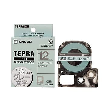 (まとめ) キングジム テプラ PRO テープカートリッジ ソフト 12mm ミルキーブルー／グレー文字 SW12BH 1個 【×10セット】
