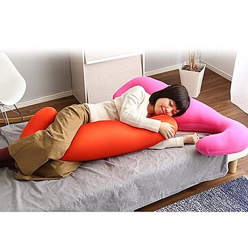 ビーズクッション 抱き枕 ロングタイプ オレンジ 長さ約140cm 日本製