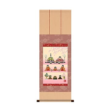 【節句掛軸】【祝い掛軸】ひな祭り(桃の節句)掛け軸 ■伊藤 香旬 桃の節句(雛祭り)掛軸「段飾り雛」
