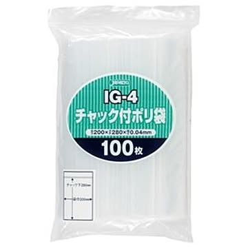 (まとめ) ジャパックス チャック付ポリ袋 ヨコ200×タテ280×厚み0.04mm IG-4 1パック(100枚) 【×10セット】