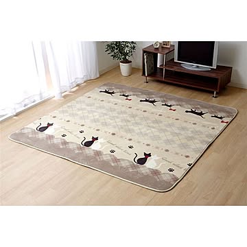 ココアRUG ラグマット ネコ柄 約200cm×250cm 洗える ホットカーペット対応