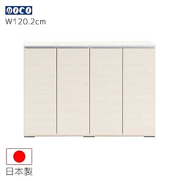 フナモコ ローキャビネット ホワイト色 LBS-120 幅120.2 奥行31.0 高さ84.0 木目柄 木製 薄型 カウンター下収納 キャビネット 家具 収納家具 インテリア 日本製 送料込み
