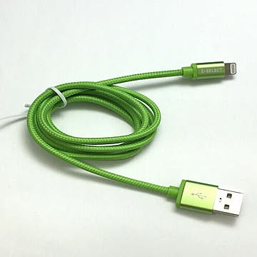 E-SELECT MFI認証ライトニングカラーケーブル (断線しにくいナイロン編みこみタイプ) 1m グリーン ES-LTCB1ANG