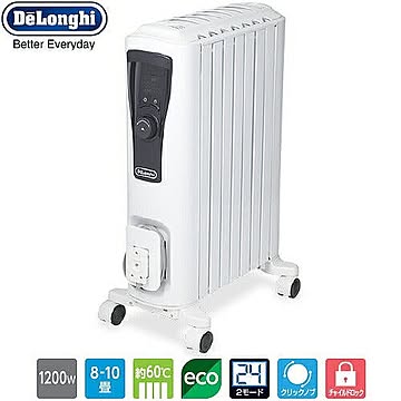 デロンギ オイルヒーター RHJ65L0712 ピュアホワイト＋ブラック 1200W 8～10畳 キャスター付き