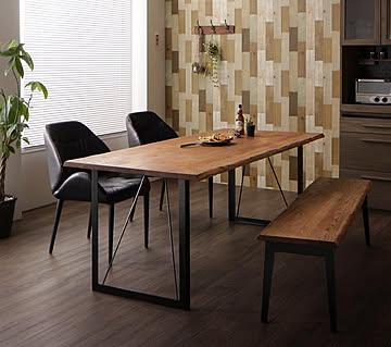 American Oak Vintage Design Dining Pittsburgh 4-Piece Set Table + 2 Chairs + 1 Bench W180