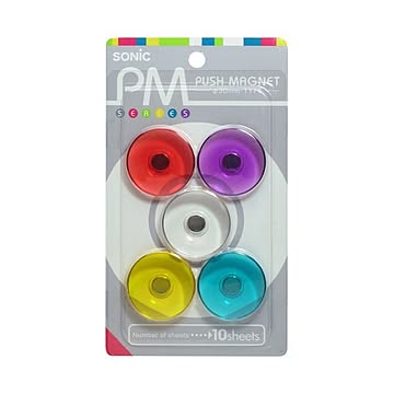 (まとめ) ソニック PM プッシュマグネット 直径30×高さ6.5mm 色込 MG-796 1箱(5個)  【×30セット】