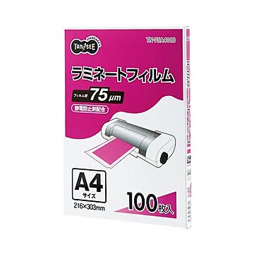 (まとめ) TANOSEE ラミネートフィルム A4グロスタイプ(つや有り) 75μ 1パック(100枚) 【×10セット】