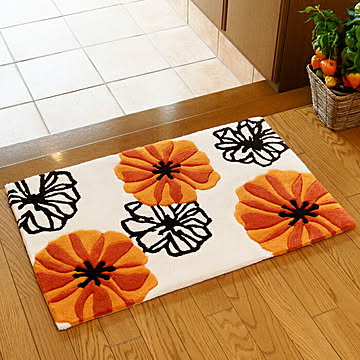 萩原 マリア洗える玄関マット 花柄オレンジ約50×80cm