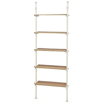 突っ張りラック/リビング収納 【ホワイト 幅70×奥行24×高さ187〜264cm】 棚板5枚 スチール 組立式 〔ダイニング〕【代引不可】