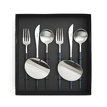 クチポール ゴア ブラック＆ブルー ディナーセット + カトラリーレスト 8点セット Cutipol GOA