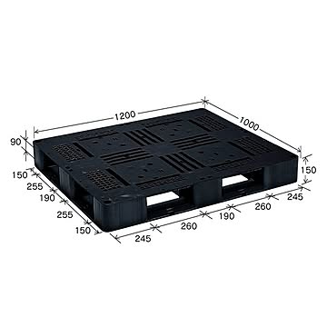 岐阜プラスチック工業 プラスチックパレット J-D4・1210 片面使用ブラック 1200×1000ｍｍ【代引不可】