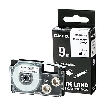 （まとめ）カシオ NAME LAND配線マーカーテープ 9mm×5.5m 白/黒文字 XR-9HMWE 1個【×5セット】