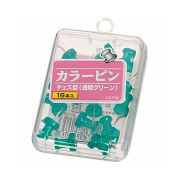 (まとめ) ライオン事務器 カラーピンチェス型針長さ10mm 透明グリーン CS-P06 1箱（16本）  【×50セット】