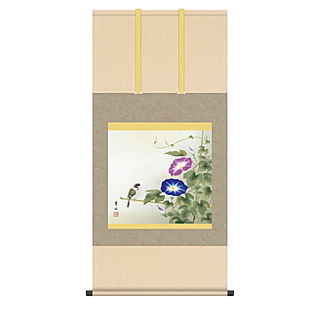 掛け軸 朝顔 緒方葉水 54.5x115cm 三幸
