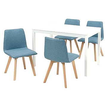 ダイニング5点セット ホワイトテーブル110×70cm ブルーチェア×4 組立品 木製