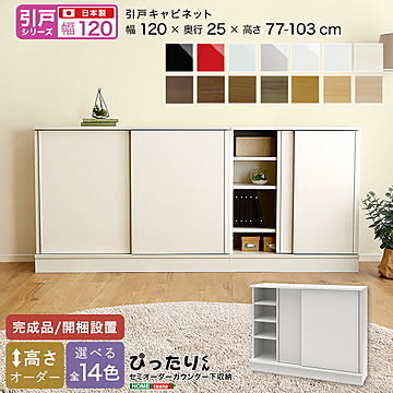 【引戸シリーズ】セミオーダー収納ぴったりくん キャビネット 幅120cm×奥行25cm 【OG】引き戸  完成品 開梱設置 日本製 ぴったり カウンター 収納 収納 リビング キッチン