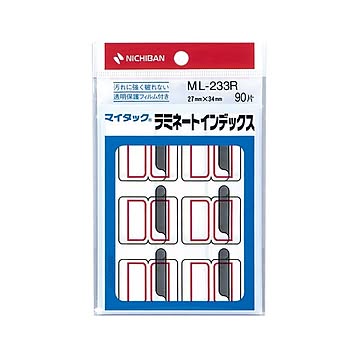 (まとめ) ニチバン マイタック ラミネートインデックス 保護フィルム付 大 27×34mm 赤枠 ML-233R 1パック(90片：9片×10シート)  【×50セット】