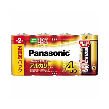 （まとめ）パナソニック アルカリ乾電池 単2形LR14XJ/4SW 1パック(4本)【×10セット】