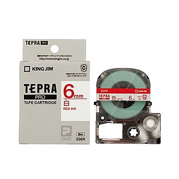 （まとめ） キングジム テプラ PRO テープカートリッジ 6mm 白／赤文字 SS6R 1個 【×5セット】