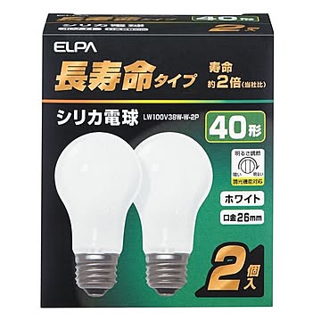 （まとめ） ELPA 長寿命シリカ電球 40W形 E26 ホワイト 2個入 LW100V38W-W-2P 【×20セット】