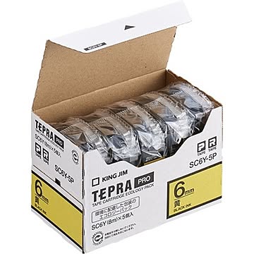 テプラ PROテープカートリッジ カラーラベル「パステル」 6mm 黄（黒文字） 5個入エコパック