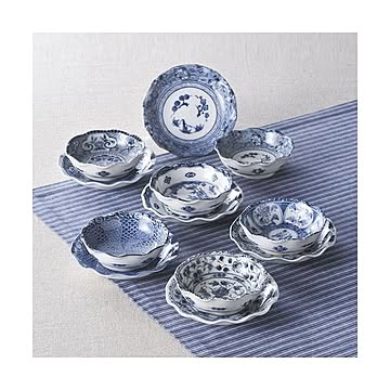 （まとめ）絵変り波型小皿小付揃【×2セット】