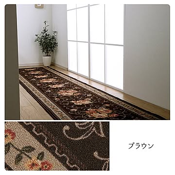 花柄エレガンス撥水マット 約60×440cm ブラウン