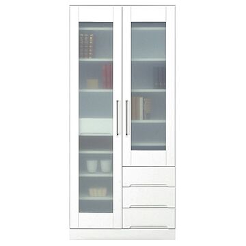 キッチン収納 飛散防止ガラス扉 ホワイト 幅80cm 上置き付き 可動棚付き 日本製